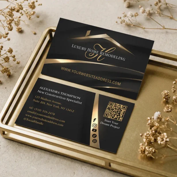 Black Gold Monogram Home Remodelling Contractor Business Card