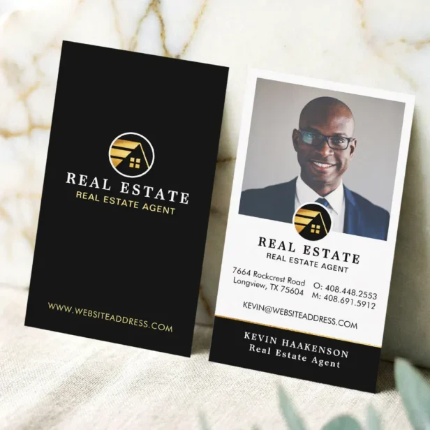 Black Gold Professional Real Estate Broker Photo Business Card