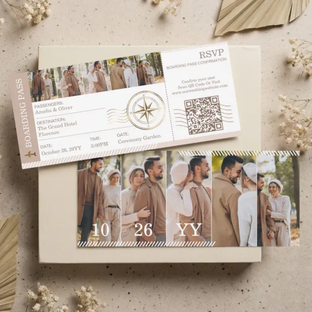 Boarding Plane Ticket Destination Wedding Photo Invitation
