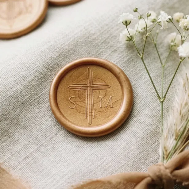 Cross Monogram Religious Baptism And Christening Wax Seal Sticker