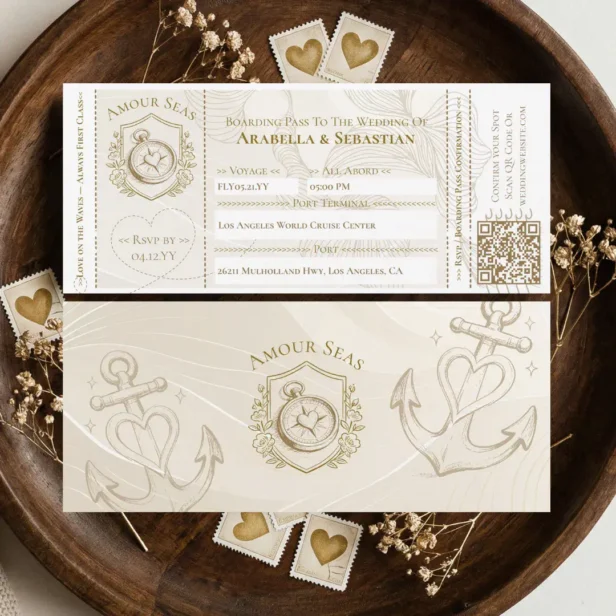 Cruise Ship Boarding ticket Destination Wedding Invitation