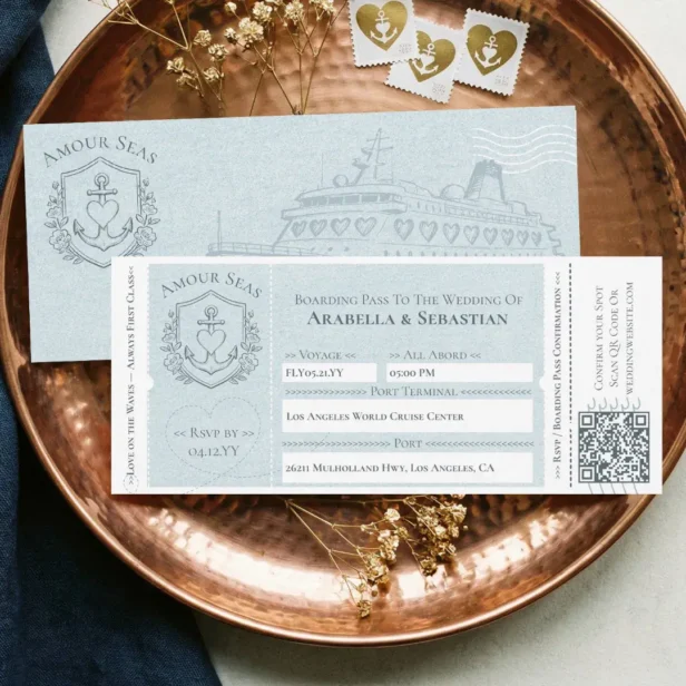 Cruise Ship Boarding ticket Destination Wedding Invitation