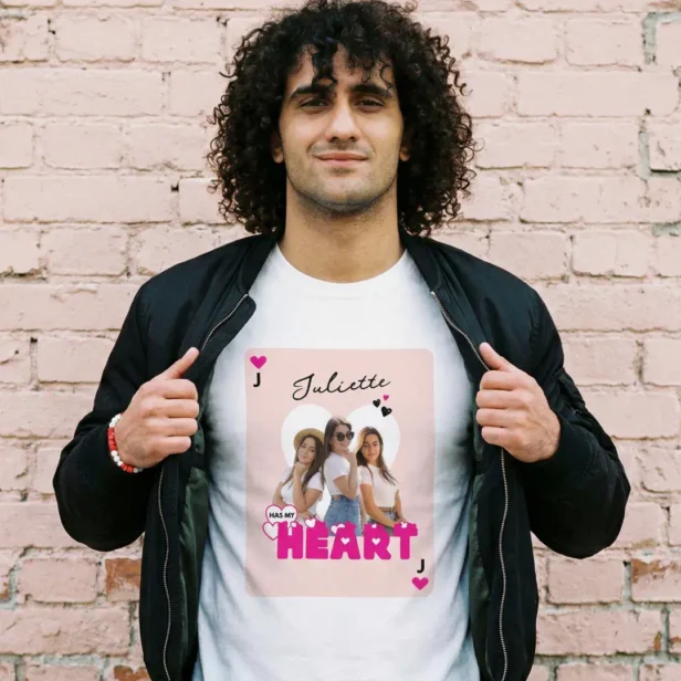 Custom Girlfriend Photos With Name Valentine Heart Tri-Blend Shirt