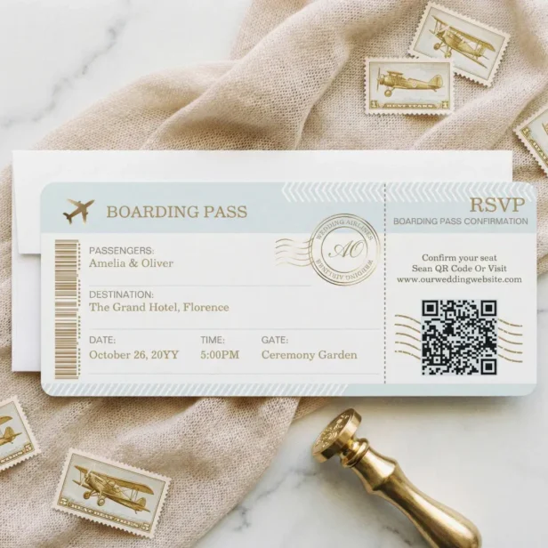 Destination Boarding Pass Plane Ticket Wedding Invitation