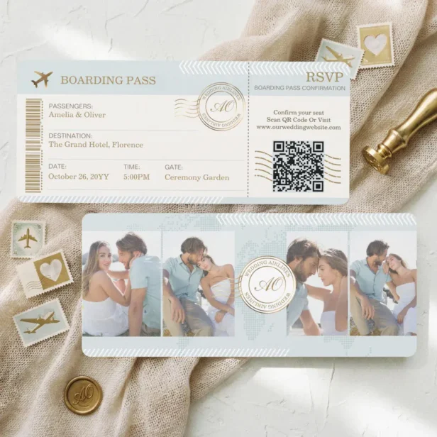 Destination Boarding Pass Ticket Photo Wedding Invitation
