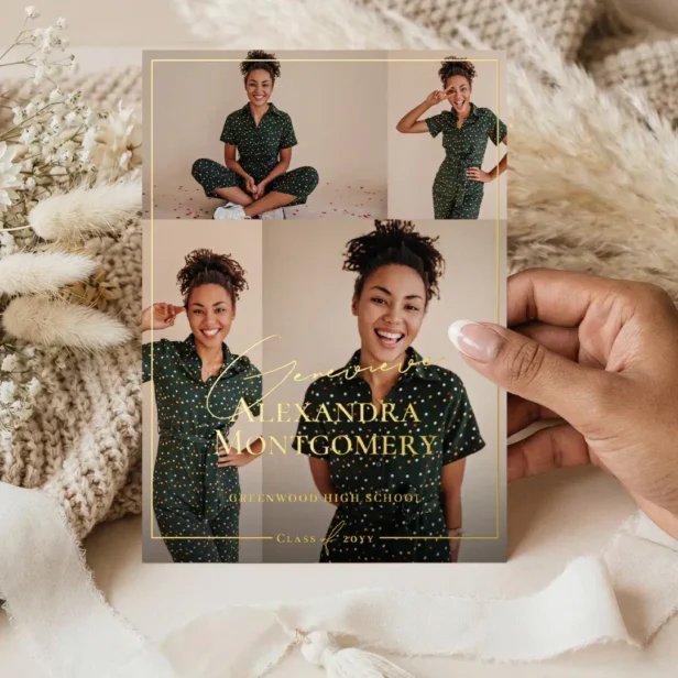 Elegant Grad Photo Collage Graduation Foil Announcement