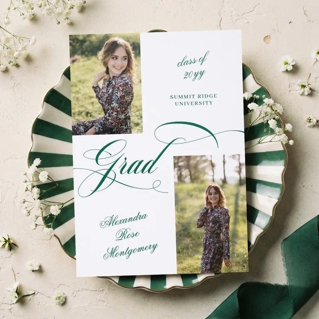 Elegant Luxury Script Grad 2 Photo Graduation Letterpress Photo Cards
