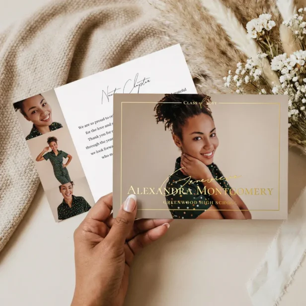 Elegant Script Grad Photo Graduation Foil Announcement