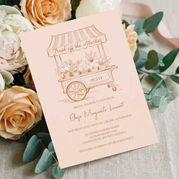 Fresh Off The Market Floral Cart Bridal Shower Invitation