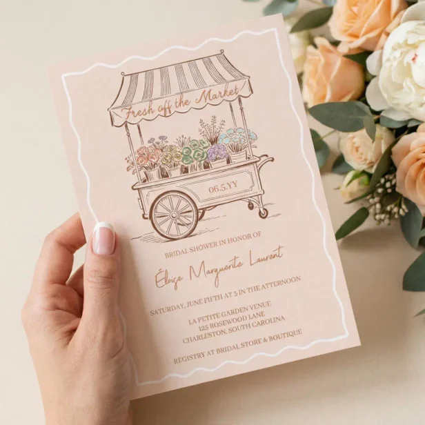 Fresh Off The Market Floral Cart Bridal Shower Invitation