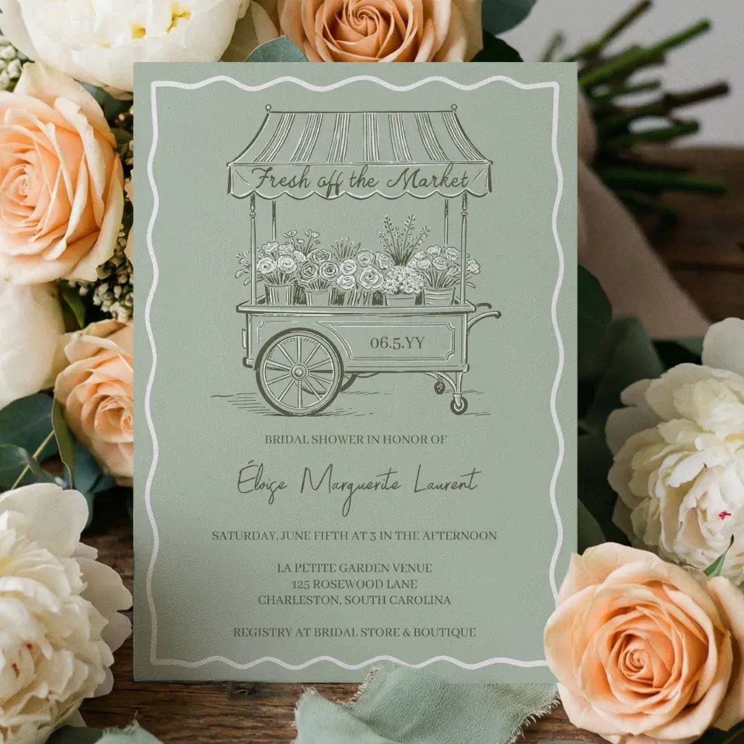 Fresh Off The Market Floral Cart Bridal Shower Invitation