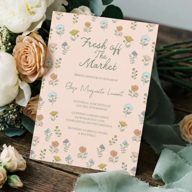 Fresh Off The Market Sketch Floral Bridal Shower Invitation