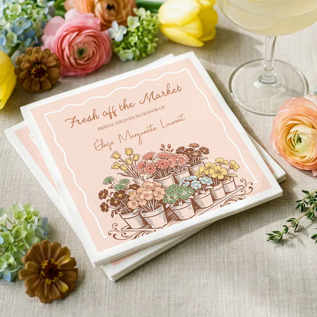 Fresh Off The Market Sketch Floral Bridal Shower Napkins
