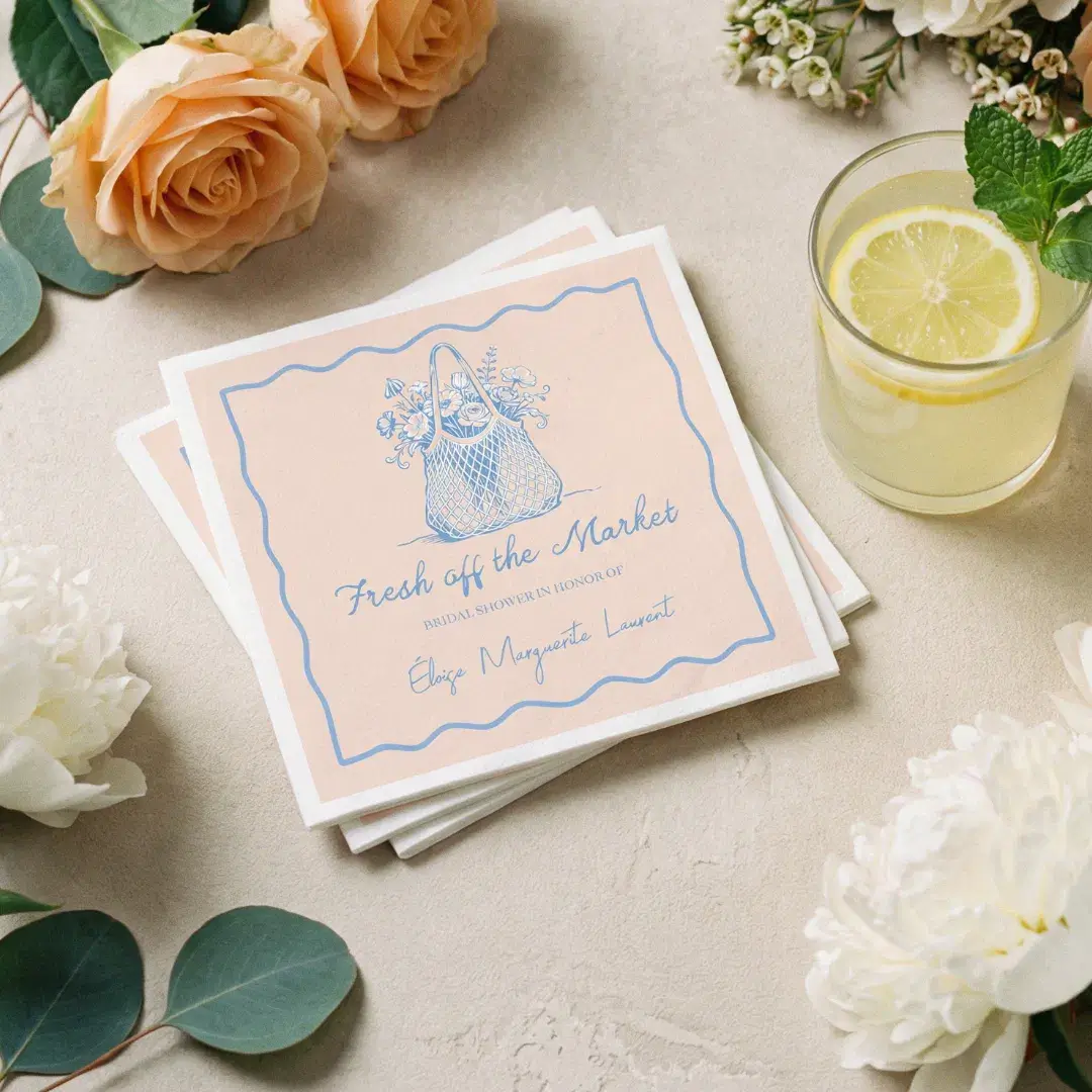 Fresh Off The Market Sketch Floral Bridal Shower Napkins