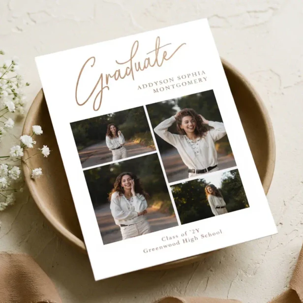 Graduate Script Graduation Grad Photo Collage Letterpress Photo Cards