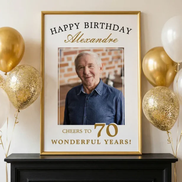 Happy 70th Birthday Personalized Photo Party Vertical Poster Sign