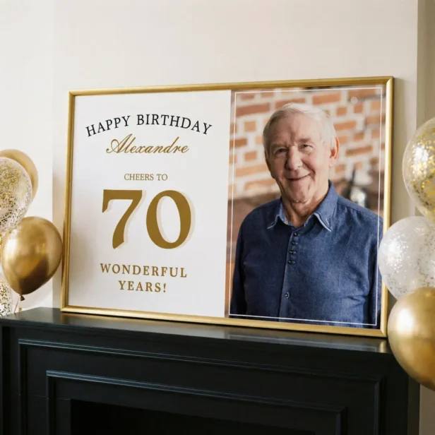 Happy 70th Birthday Personalized Photo Party Horizontal Poster Sign