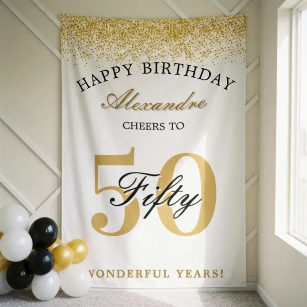 Happy Birthday Cheers To 50 Years Celebration Banner