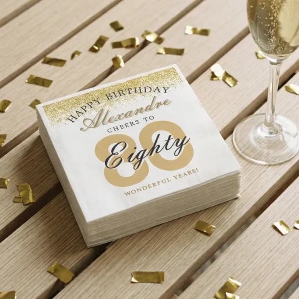 Happy Birthday Cheers To 80 Years Celebration Napkins