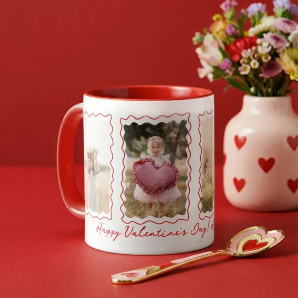 Happy Valentines Day Gift Retro Wavy Photo Collage Mug