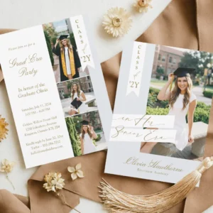 In Her Senior Era Elegant Photo Graduation Party Invitation Pale Blue