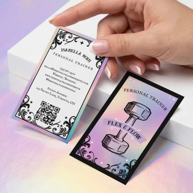 Iridescent Holographic Personal Trainer Fitness Business Card