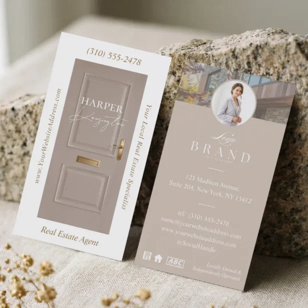 Luxury Real Estate Beige Door Professional Photo Business Card