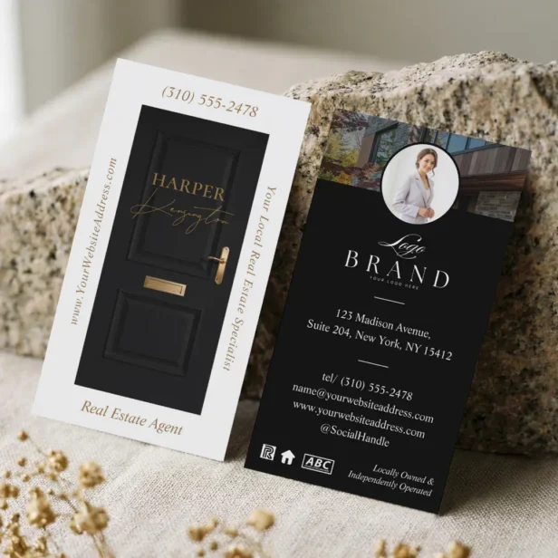 Luxury Real Estate Black Door Professional Photo Business Card