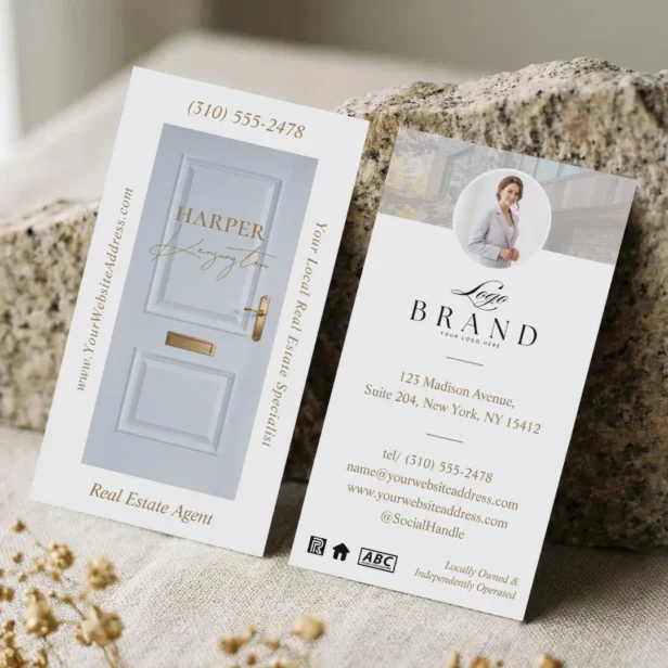 Luxury Real Estate Blue Door Professional Photo Business Card