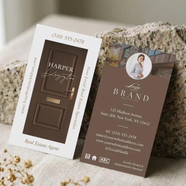 Luxury Real Estate Brown Door Professional Photo Business Card