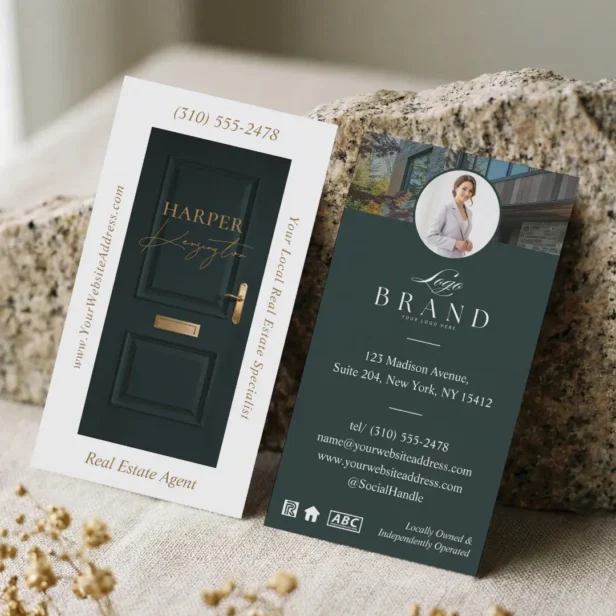 Luxury Real Estate Green Door Professional Photo B Business Card
