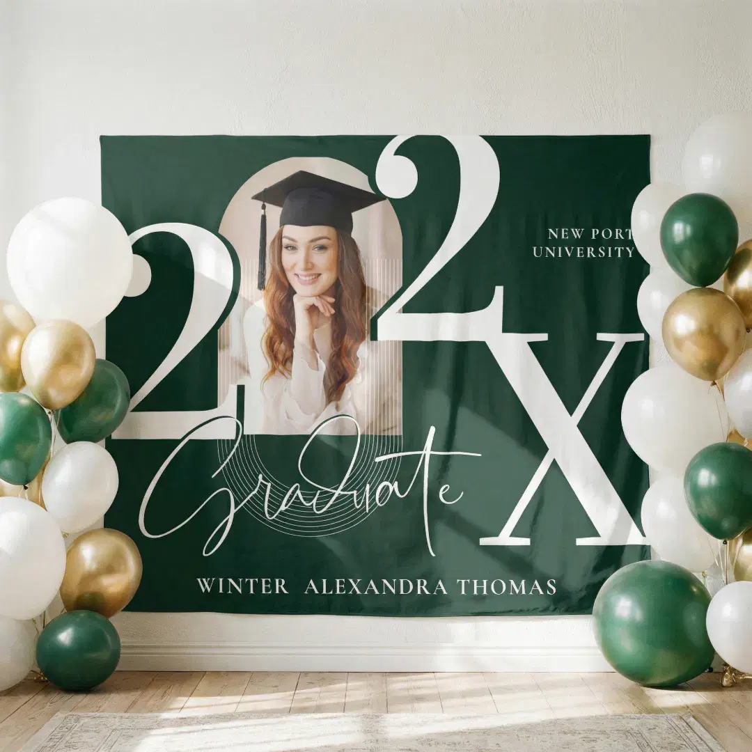 Minimal Bold Year Arch Grad Photo Graduation Green Tapestry