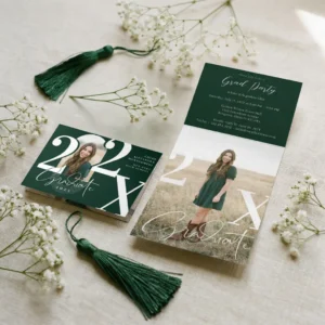 Minimal Modern Bold Graduation Year Arch Photo Green Tri-Fold Invitation