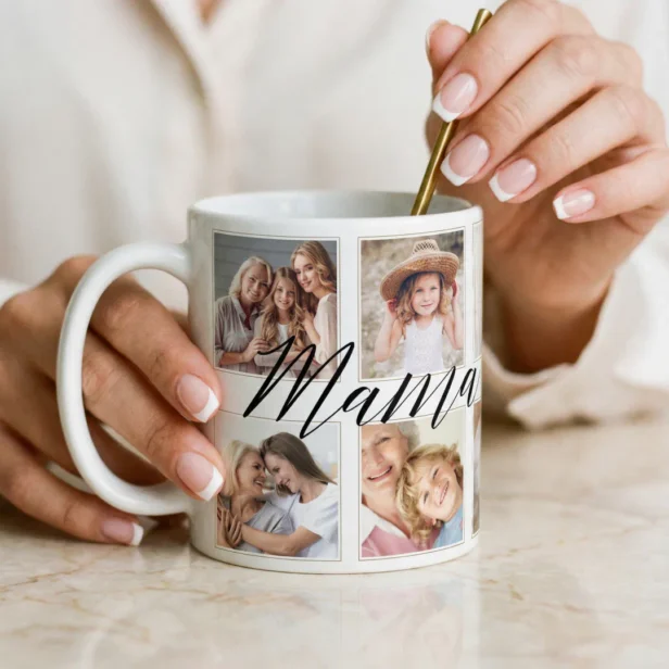 Mama Script Grandchildren Photo Collage Keepsake Coffee Mug