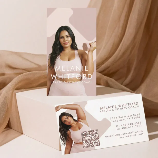 Modern Minimal Fitness Health Wellness Photo QR Business Card