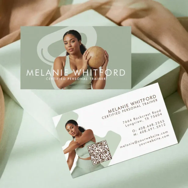 Modern Minimal Fitness Personal Trainer Photo QR Business Card