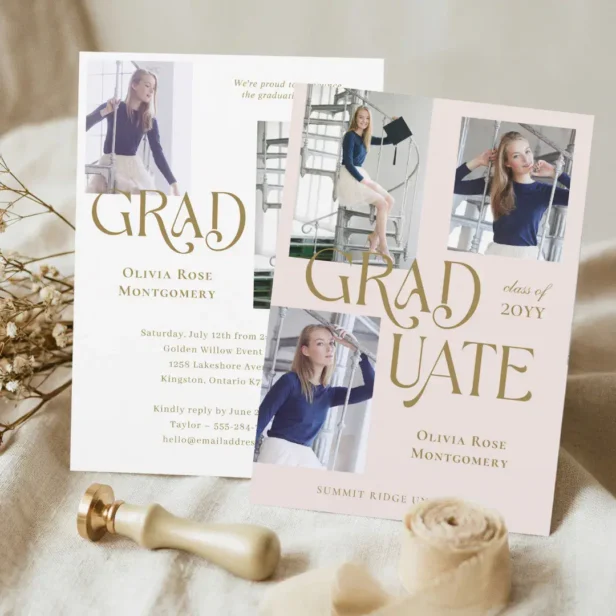 Modern Minimal Trendy Grad Photo Collage Graduate Announcement Blush Pink