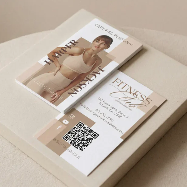 Modern Trendy Fitness Trainer Photo Logo QR Code Business Card