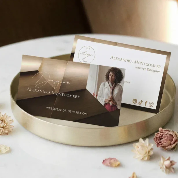 Modern Wood Professional Interior Designer Photo Business Card