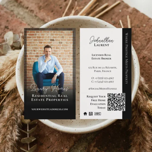 Real Estate Broker Black Classy Professional Photo Business Card