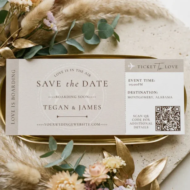 Save the Date Boarding Pass Wedding Plane Ticket Invitation