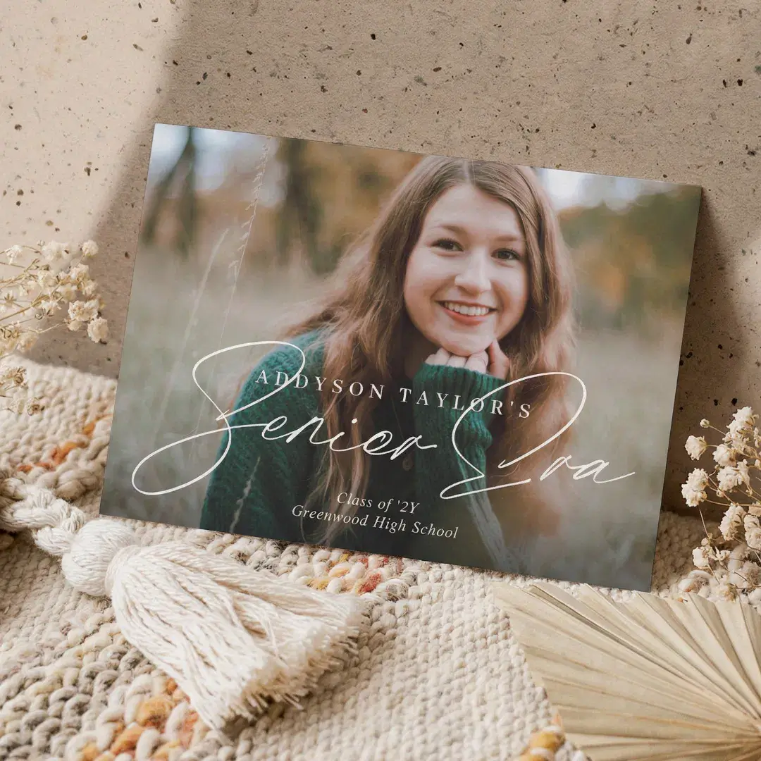 Senior Era Script Minimal Elegant Graduation Photo Announcement