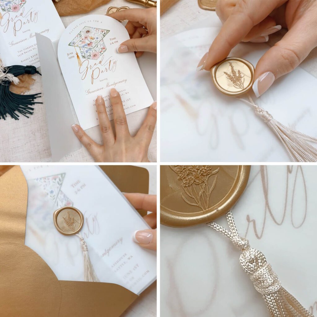 Graduation DIY Inspiration Ideas: Elegant Vellum Sleeves with Tassel & Wax Seal Moodthology Papery