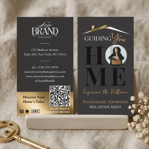 Black Gold Professional Home Real Estate Agent QR Business Card