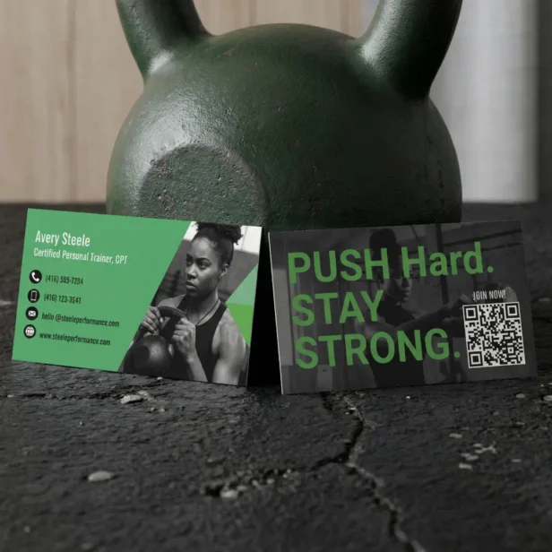 Bold Modern Personal Trainer Fitness Coach Photo Business Card