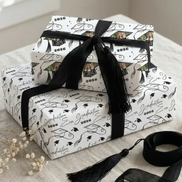 Congrats Grad Cap Photo Personalized Class of 2026 Wrapping Paper Sheets