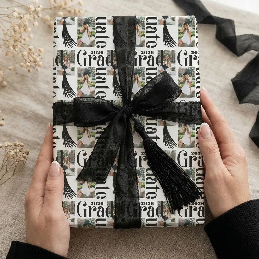 Congrats Grad tassel Photo Collage Class of 2026 Wrapping Paper