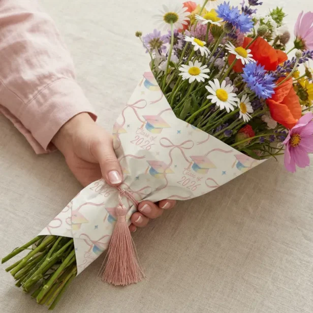 Congrats Grad Watercolour Grad Cap Class of 2026 Wrapping Paper