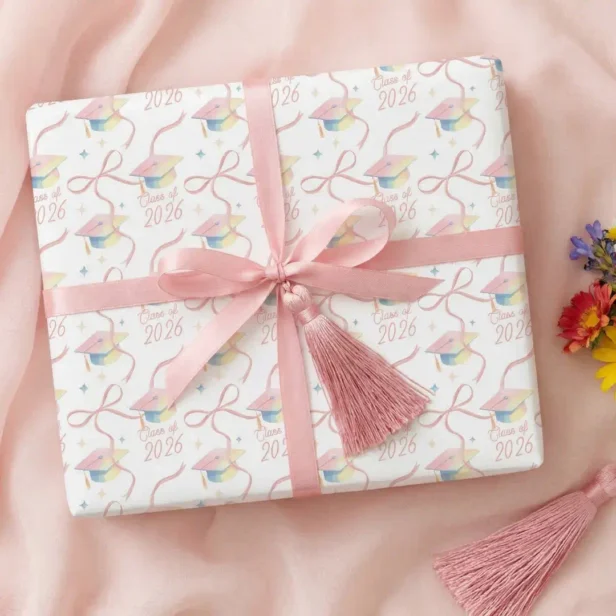 Congrats Grad Watercolour Grad Cap Class of 2026 Wrapping Paper Sheets