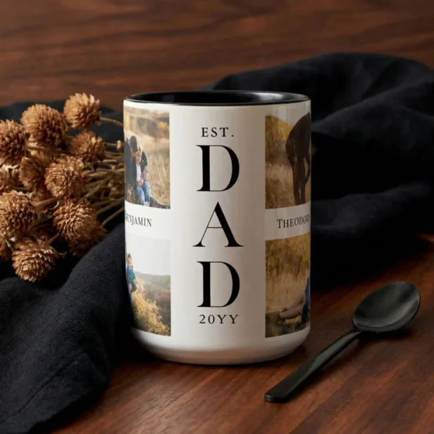 Dad Established Personalized Family Photo Collage Two-Tone Coffee Mug